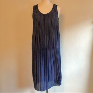 H&M Navy Blue Sleeveless Plisse Pleated Midi Dress